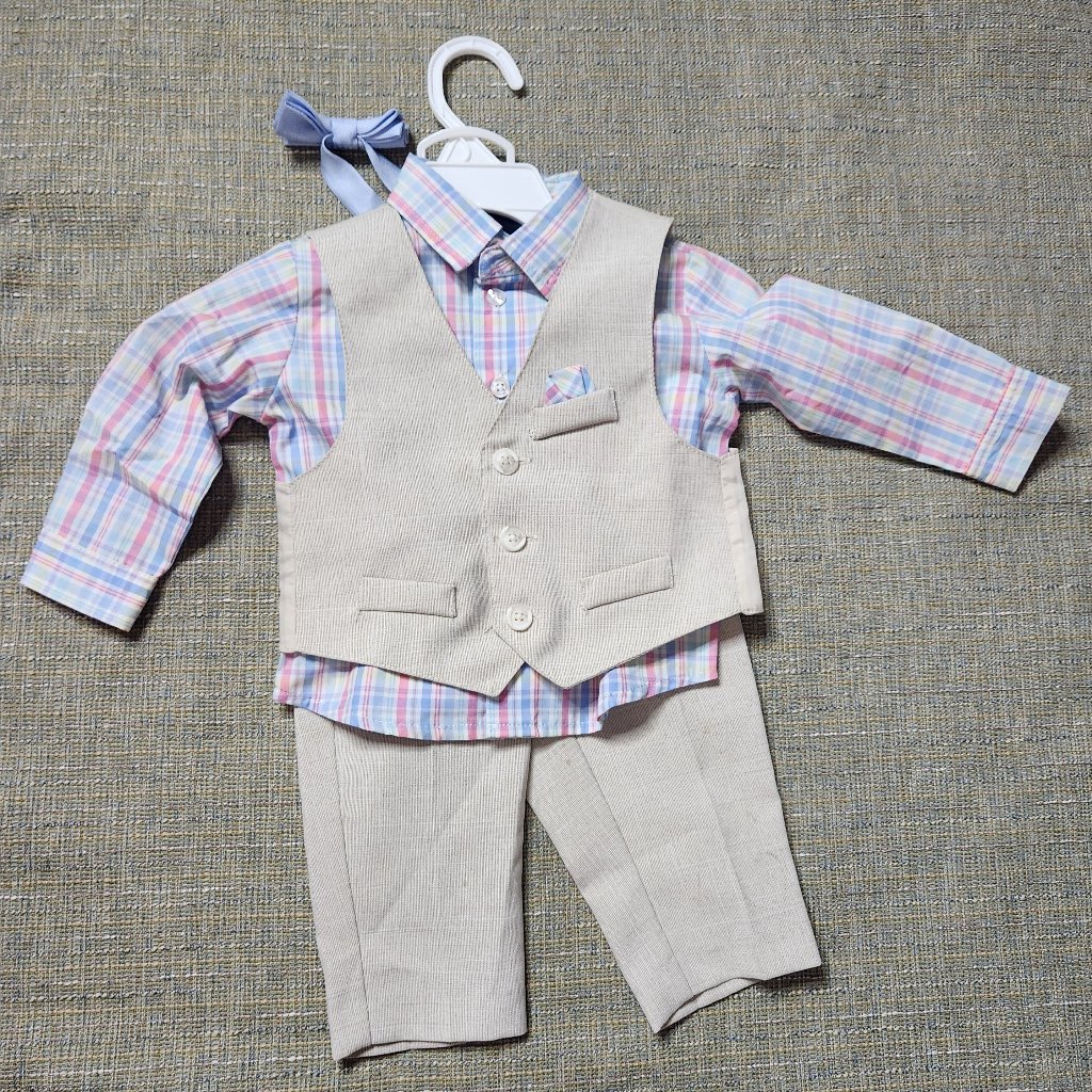 New Nautica Boys Size 6-9 Months Baby Oxford Vest Set Bow Pants Outfit 4 Pc